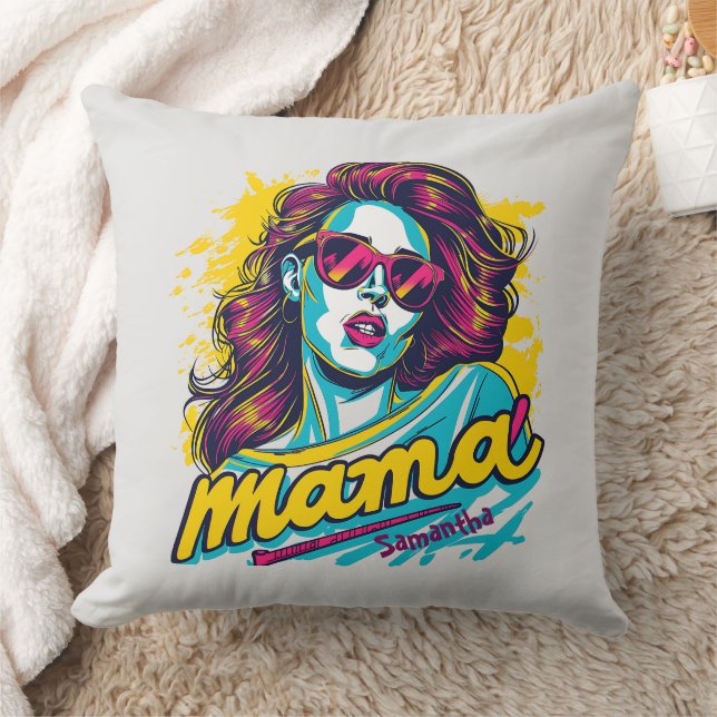 Personalized Retro  Mama Pop Art (12) Throw Pillow (Blanket)