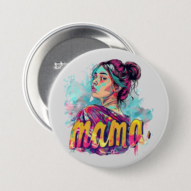 Personalized Retro  Mama Pop Art (13) Button (Front & Back)