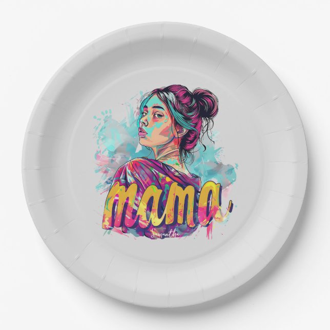 Personalized Retro  Mama Pop Art (13) Paper Plates (Front)