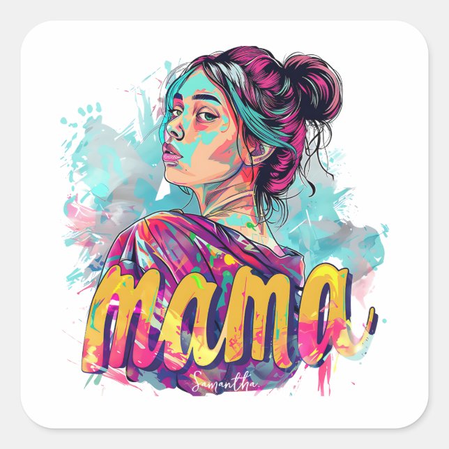 Personalized Retro  Mama Pop Art (13) Square Sticker (Front)
