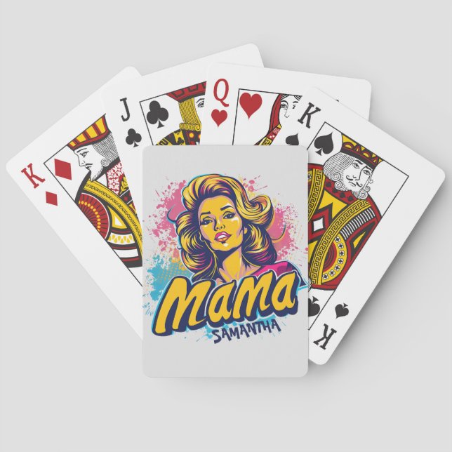 Personalized Retro  Mama Pop Art (14) Poker Cards (Back)