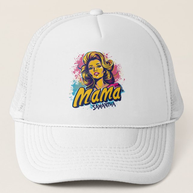 Personalized Retro  Mama Pop Art (14) Trucker Hat (Front)