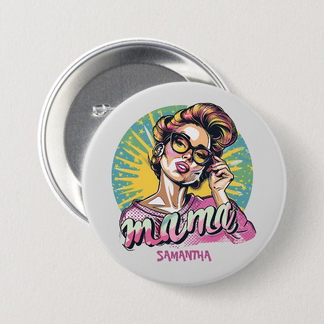 Personalized Retro  Mama Pop Art (16) Button (Front & Back)