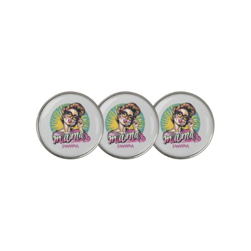 Personalized Retro  Mama Pop Art 16 Golf Ball Marker