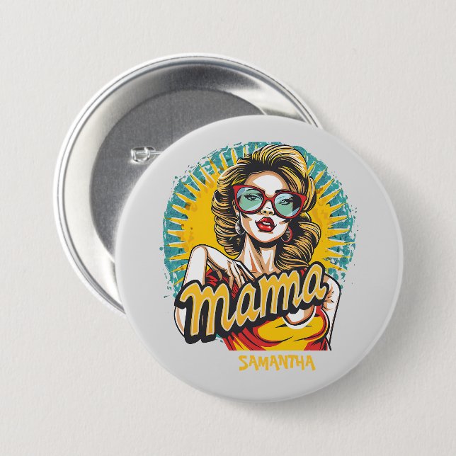 Personalized Retro  Mama Pop Art (17) Button (Front & Back)