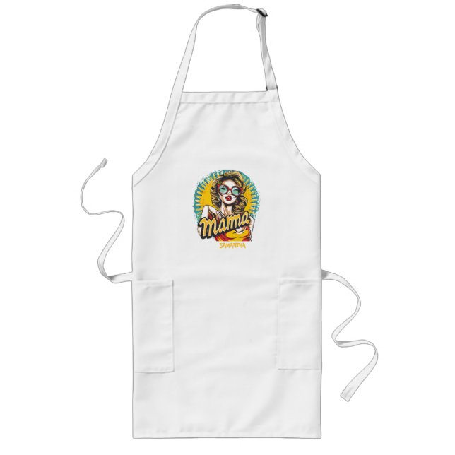 Personalized Retro  Mama Pop Art (17) Long Apron (Front)
