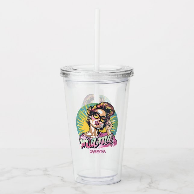 Personalized Retro  Mama Pop Art (18) Acrylic Tumbler (Front)