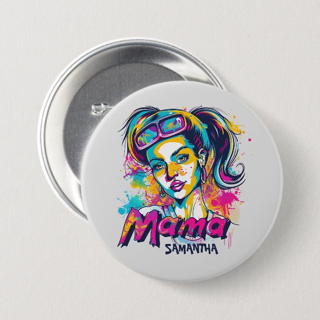 Personalized Retro  Mama Pop Art (18) Button (Front & Back)