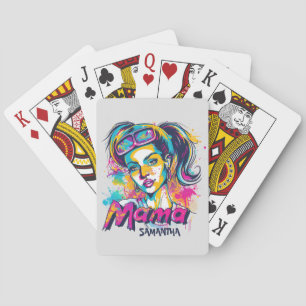 Personalized Retro  Mama Pop Art (18) Poker Cards