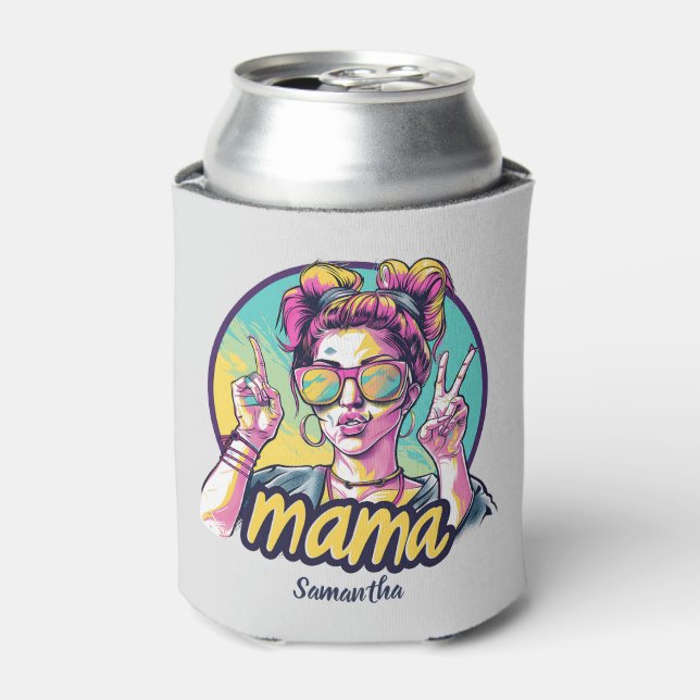 Personalized Retro  Mama Pop Art (19) Can Cooler (Can Front)
