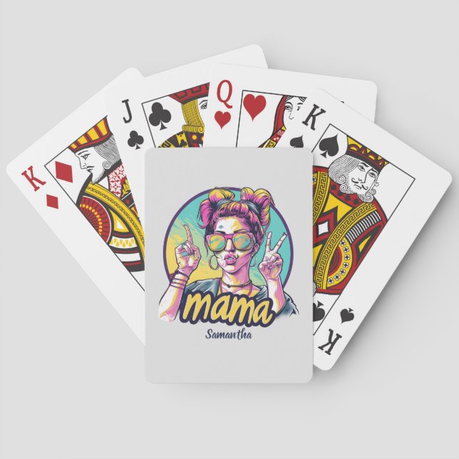 Personalized Retro  Mama Pop Art (19) Poker Cards (Back)