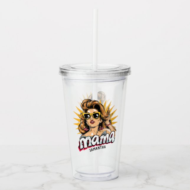 Personalized Retro  Mama Pop Art 1 Acrylic Tumbler (Front)
