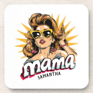 Personalized Retro  Mama Pop Art 1 Beverage Coaster