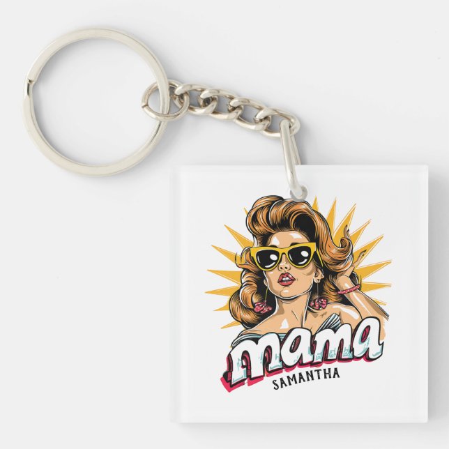 Personalized Retro  Mama Pop Art 1 Keychain (Front)