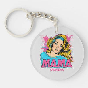 Personalized Retro Mama Pop Art (20) Keychain