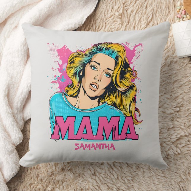 Personalized Retro  Mama Pop Art (20) Throw Pillow (Blanket)