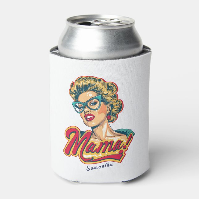 Personalized Retro  Mama Pop Art 2 Can Cooler (Can Front)