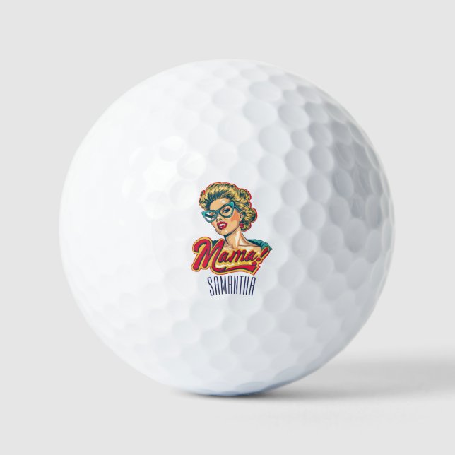 Personalized Retro  Mama Pop Art 2 Golf Balls (Front)