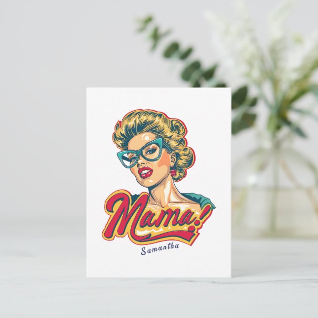 Personalized Retro  Mama Pop Art 2 Postcard (Standing Front)