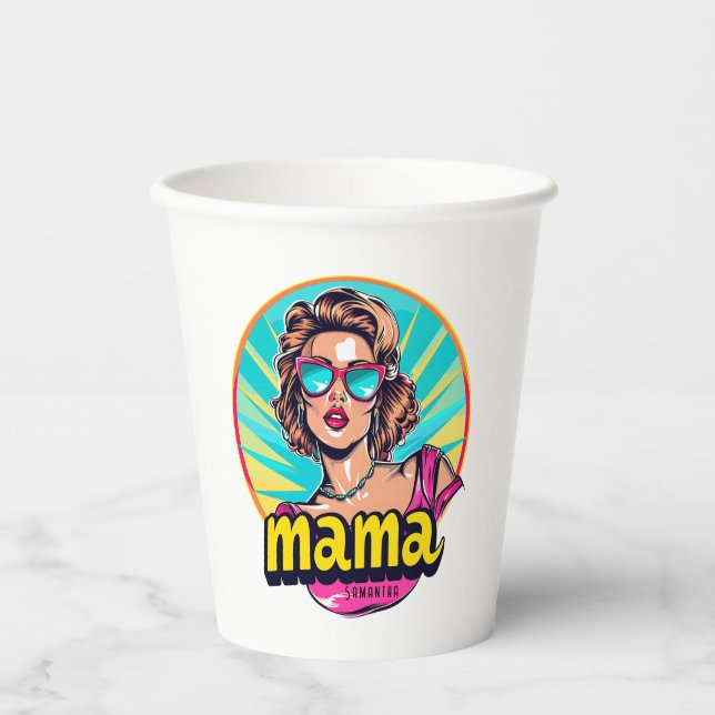 Personalized Retro  Mama Pop Art (3) Paper Cups (Front)