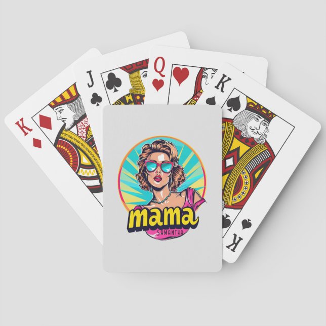 Personalized Retro  Mama Pop Art (3) Poker Cards (Back)