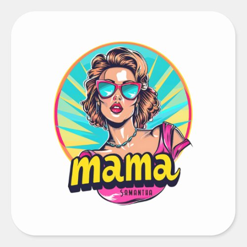 Personalized Retro  Mama Pop Art 3 Square Sticker