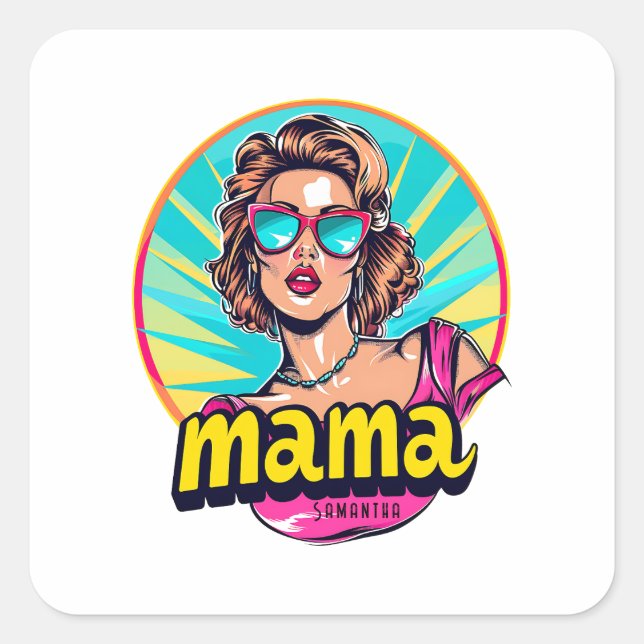 Personalized Retro  Mama Pop Art (3) Square Sticker (Front)