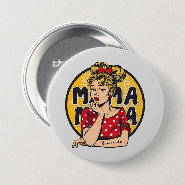 Personalized Retro  Mama Pop Art (4) Button (Front & Back)