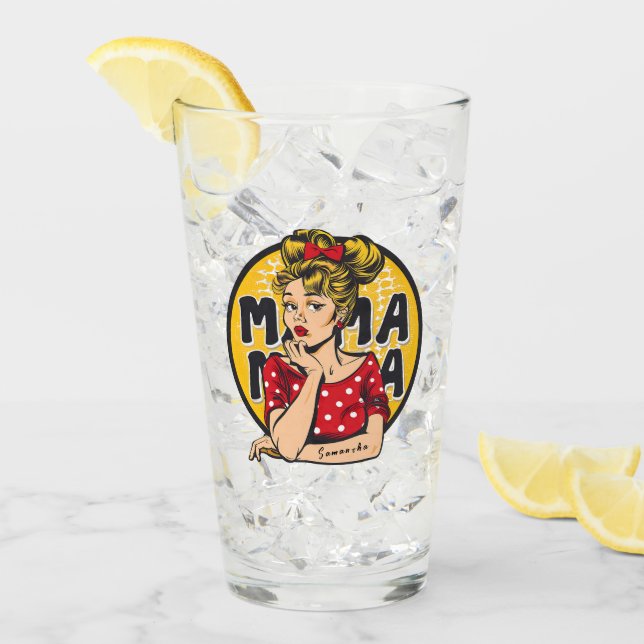 Personalized Retro  Mama Pop Art (4) Glass (Front Ice)