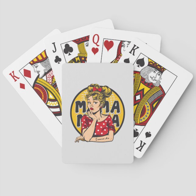 Personalized Retro  Mama Pop Art (4) Poker Cards (Back)