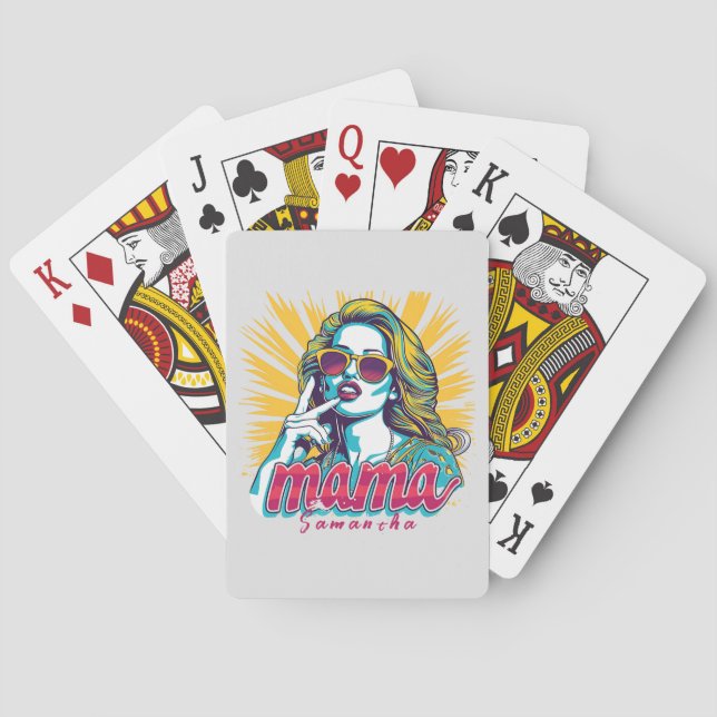 Personalized Retro  Mama Pop Art (5) Poker Cards (Back)