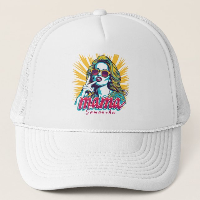 Personalized Retro  Mama Pop Art (5) Trucker Hat (Front)