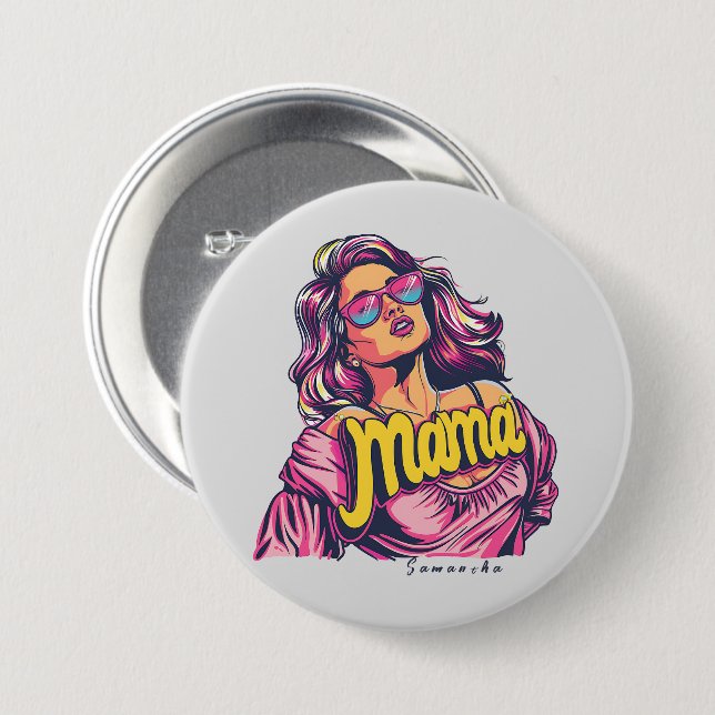 Personalized Retro  Mama Pop Art (6) Button (Front & Back)
