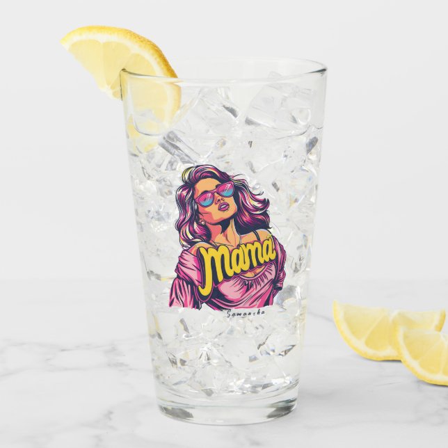 Personalized Retro  Mama Pop Art (6) Glass (Front Ice)