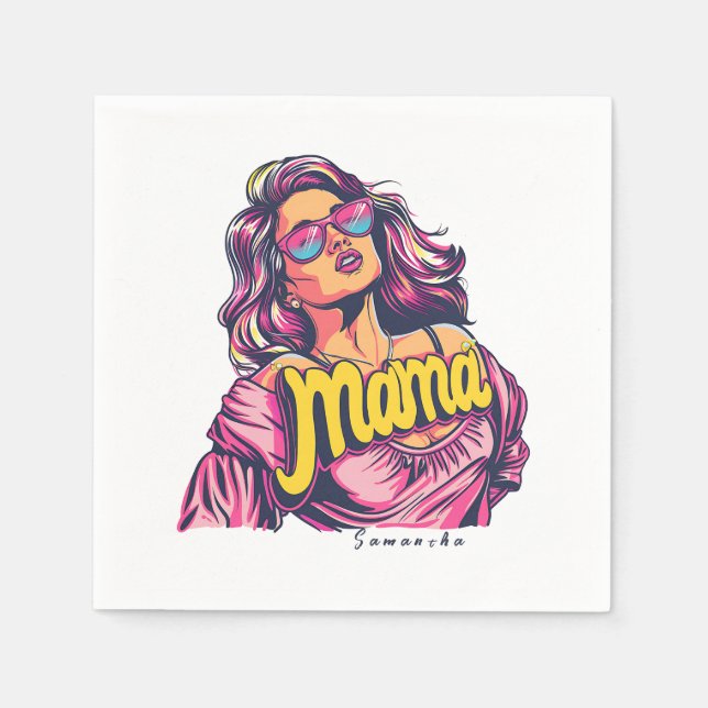 Personalized Retro  Mama Pop Art (6) Napkins (Front)