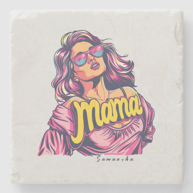 Personalized Retro  Mama Pop Art (6) Stone Coaster (Front)