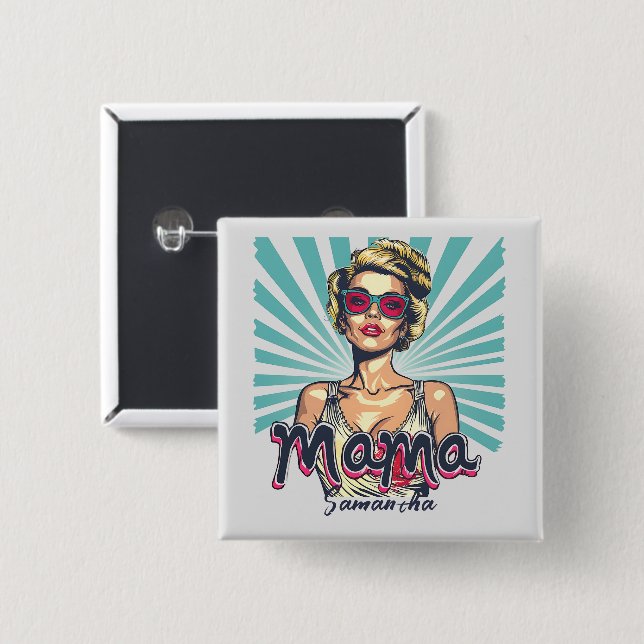 Personalized Retro  Mama Pop Art (7) Button (Front & Back)