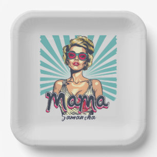 Personalized Retro  Mama Pop Art (7) Paper Plates
