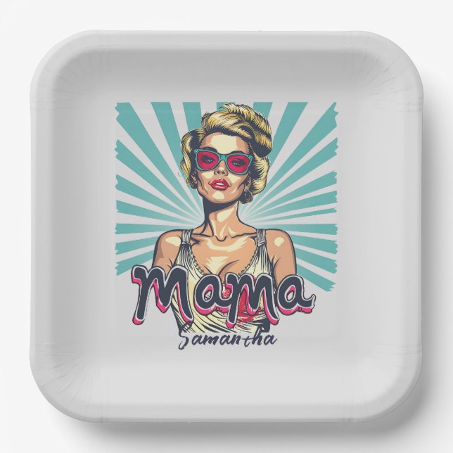 Personalized Retro  Mama Pop Art (7) Paper Plates (Front)