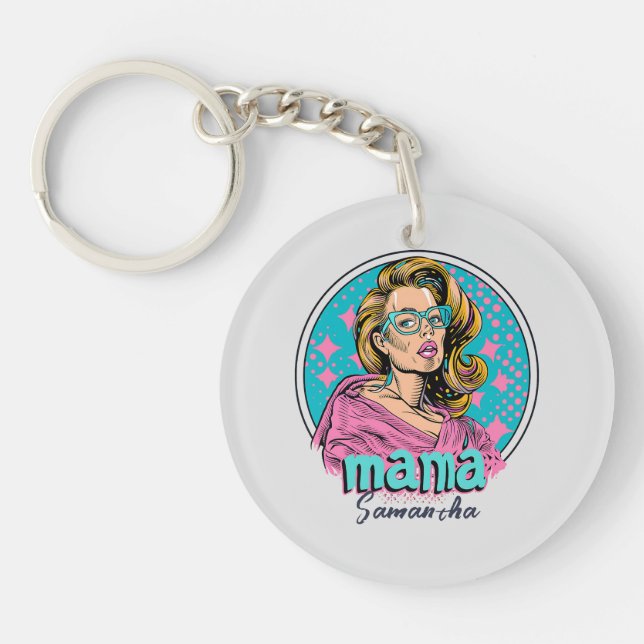 Personalized Retro  Mama Pop Art (8) Keychain (Front)