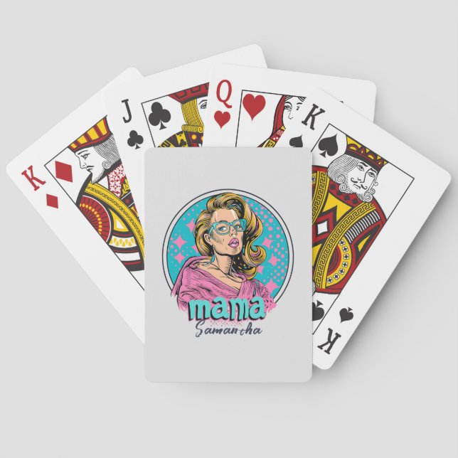 Personalized Retro  Mama Pop Art (8) Poker Cards (Back)