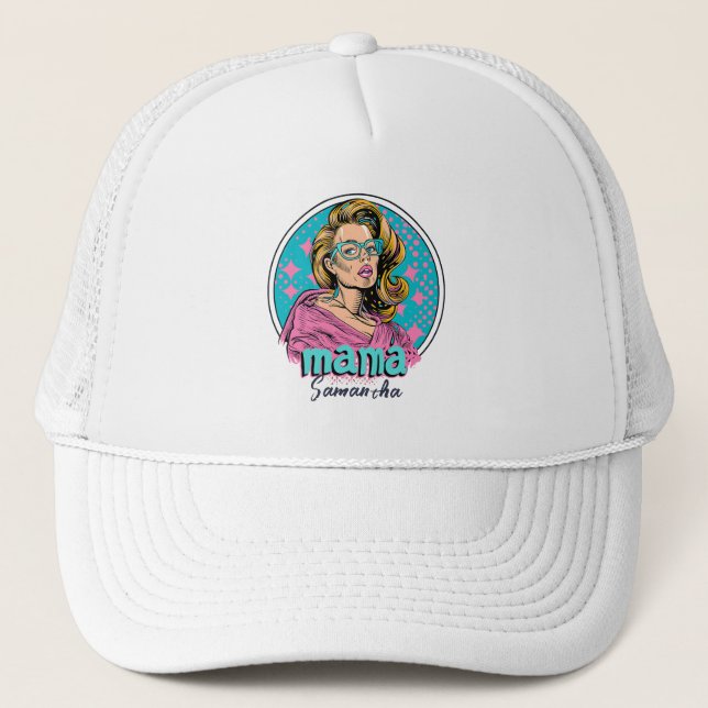 Personalized Retro  Mama Pop Art (8) Trucker Hat (Front)