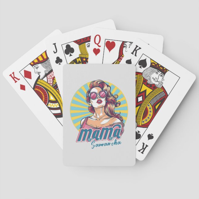 Personalized Retro  Mama Pop Art (9) Poker Cards (Back)