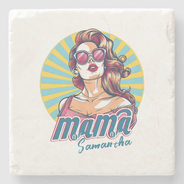 Personalized Retro  Mama Pop Art (9) Stone Coaster (Front)