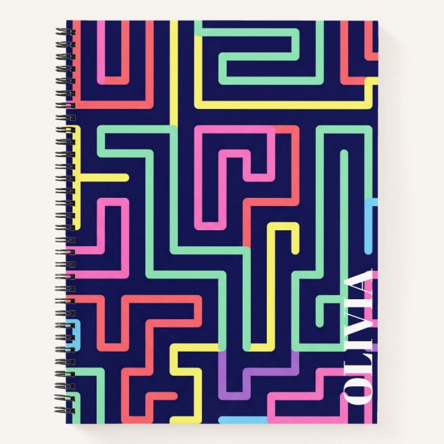 Personalized Retro Maze Pattern Spiral Notebook (Front)