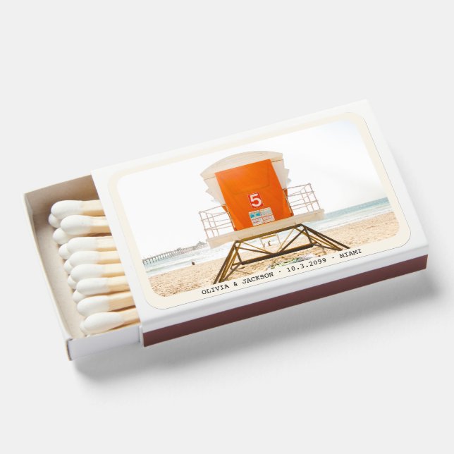 Personalized Retro Miami Wedding Favor Matches (Front Open)