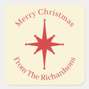 Personalized Retro Midcentury Christmas Star Square Sticker