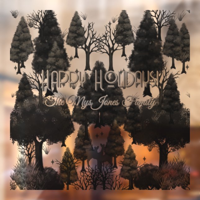 Personalized Retro Minimalist Black Holiday Trees Window Cling (Sheet 2)