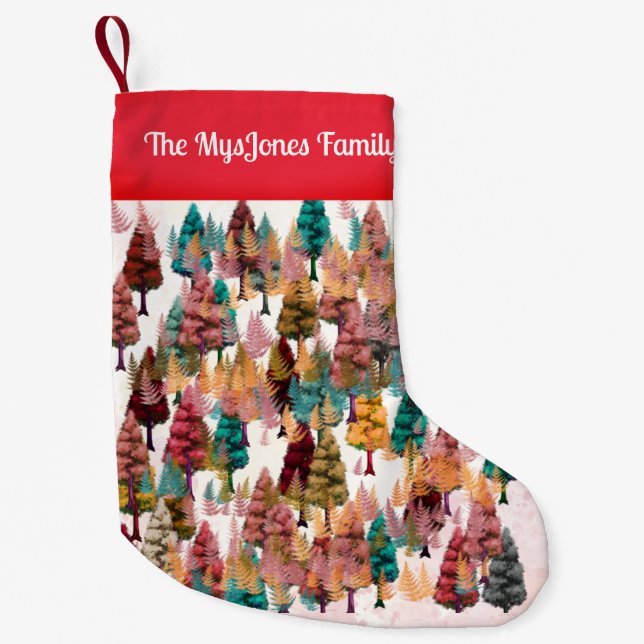 Personalized Retro Minimalist Colours Trees  Small Christmas Stocking (Front)