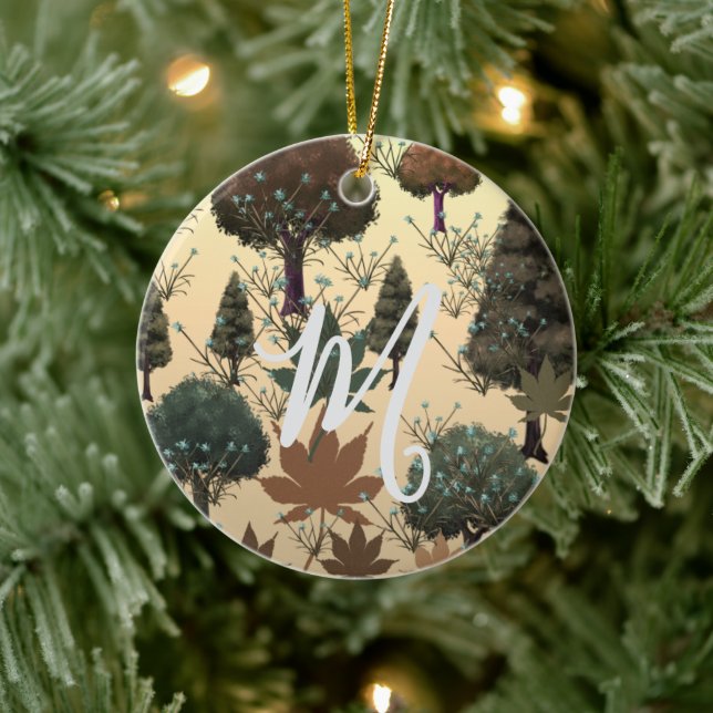 Personalized Retro Minimalist Holiday Trees Ceramic Ornament (Tree)